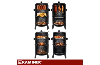 Grill ogrodowy z wędzarnią na węgiel drzewny - 2 ruszty, 8 haków