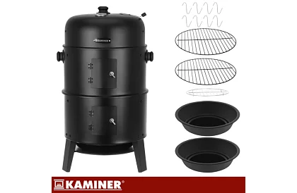 Grill ogrodowy z wędzarnią na węgiel drzewny - 2 ruszty, 8 haków