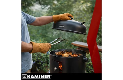 Grill ogrodowy z wędzarnią na węgiel drzewny - 2 ruszty, 8 haków