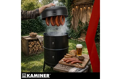 Grill ogrodowy z wędzarnią na węgiel drzewny - 2 ruszty, 8 haków