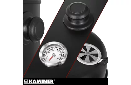 Grill ogrodowy z wędzarnią na węgiel drzewny - 2 ruszty, 8 haków