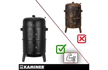 Grill ogrodowy z wędzarnią na węgiel drzewny - 2 ruszty, 8 haków