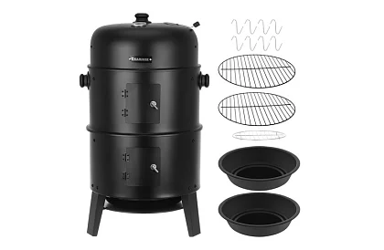 Grill ogrodowy z wędzarnią na węgiel drzewny - 2 ruszty, 8 haków