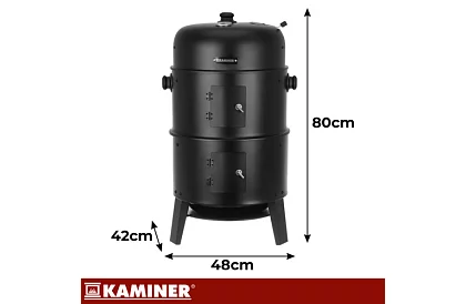 Grill ogrodowy z wędzarnią na węgiel drzewny - 2 ruszty, 8 haków