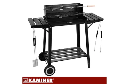 Grill ogrodowy na węgiel drzewny z górnym rusztem do pieczenia