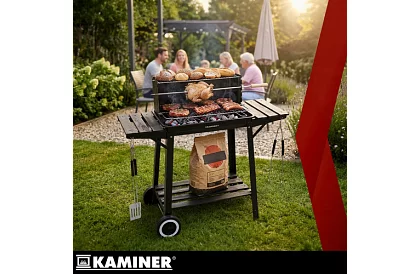 Grill ogrodowy na węgiel drzewny z górnym rusztem do pieczenia