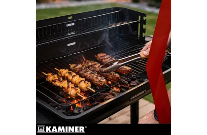 Grill ogrodowy na węgiel drzewny z górnym rusztem do pieczenia