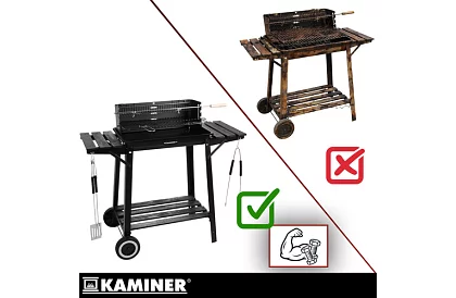 Grill ogrodowy na węgiel drzewny z górnym rusztem do pieczenia