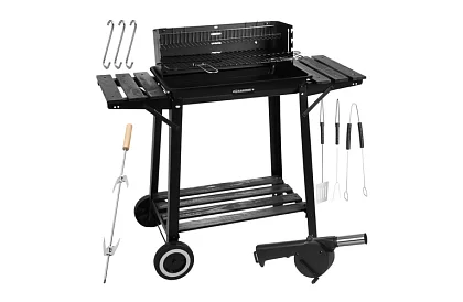 Grill ogrodowy na węgiel drzewny z górnym rusztem do pieczenia