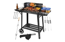 Grill ogrodowy na węgiel drzewny z górnym rusztem do pieczenia