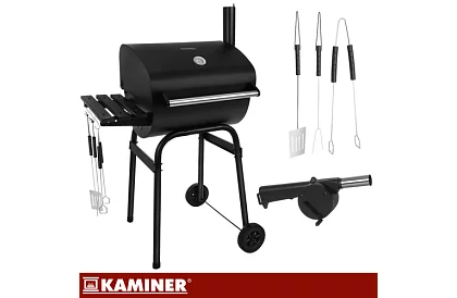 Grill ogrodowy z termometrem na węgiel drzewny + akcesoria