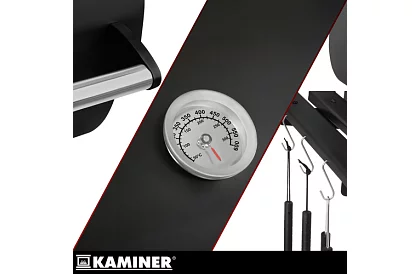 Grill ogrodowy z termometrem na węgiel drzewny + akcesoria