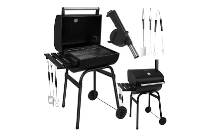 Grill ogrodowy z termometrem na węgiel drzewny + akcesoria