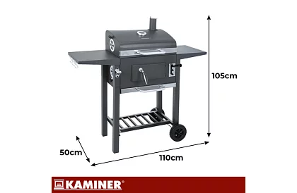 Grill ogrodowy z żeliwnym rusztem, pokrywą - na węgiel drzewny