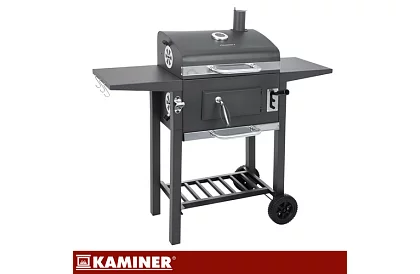 Grill ogrodowy z żeliwnym rusztem, pokrywą - na węgiel drzewny