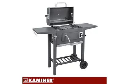 Grill ogrodowy z żeliwnym rusztem, pokrywą - na węgiel drzewny