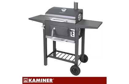 Grill ogrodowy z żeliwnym rusztem, pokrywą - na węgiel drzewny