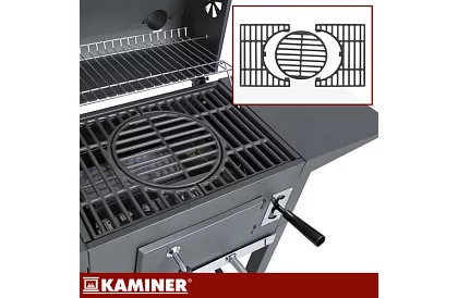 Grill ogrodowy z żeliwnym rusztem, pokrywą - na węgiel drzewny