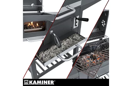 Grill ogrodowy z żeliwnym rusztem, pokrywą - na węgiel drzewny