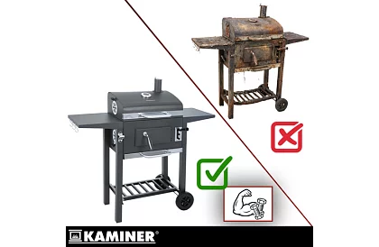 Grill ogrodowy z żeliwnym rusztem, pokrywą - na węgiel drzewny