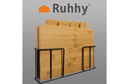 Zestaw 4 bambusowych desek do krojenia i serwowania + stojak