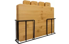 Zestaw 4 bambusowych desek do krojenia i serwowania + stojak