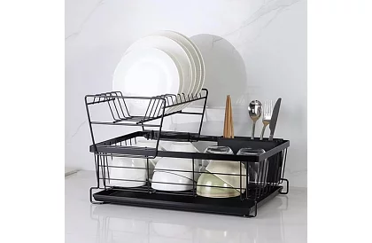 Odkapávač na naczynia – dwupoziomowy, czarny