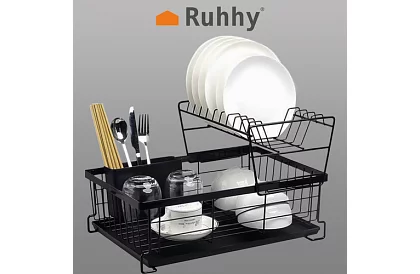 Odkapávač na naczynia – dwupoziomowy, czarny