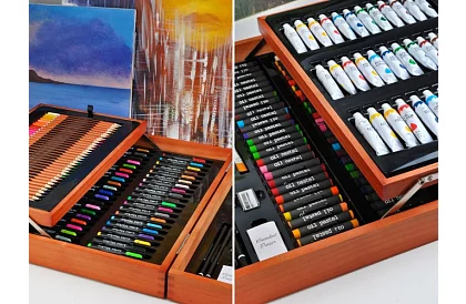 Zestaw artystyczny do malowania w drewnianym etui – 177 sztuk