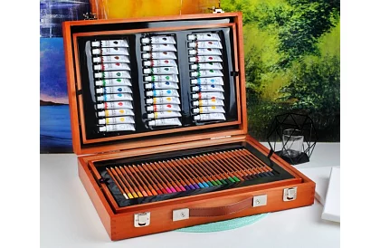 Zestaw artystyczny do malowania w drewnianym etui – 177 sztuk