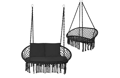 Zewnętrzna dwuosobowa czarna huśtawka Stork's Nest + poduszki