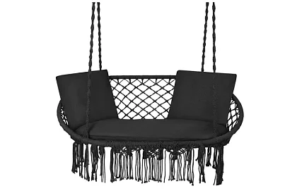 Zewnętrzna dwuosobowa czarna huśtawka Stork's Nest + poduszki