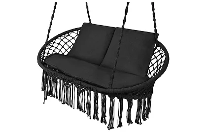 Zewnętrzna dwuosobowa czarna huśtawka Stork's Nest + poduszki
