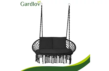 Zewnętrzna dwuosobowa czarna huśtawka Stork's Nest + poduszki