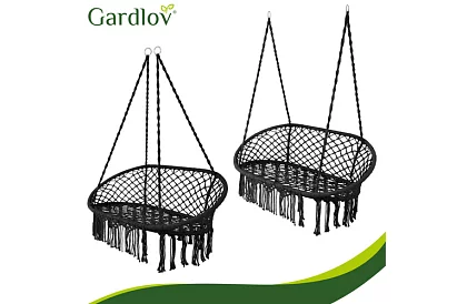 Zewnętrzna dwuosobowa czarna huśtawka Stork's Nest + poduszki