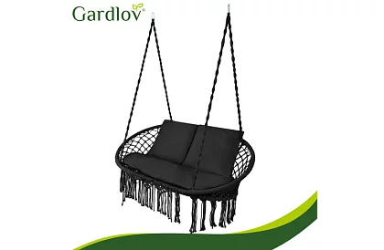 Zewnętrzna dwuosobowa czarna huśtawka Stork's Nest + poduszki