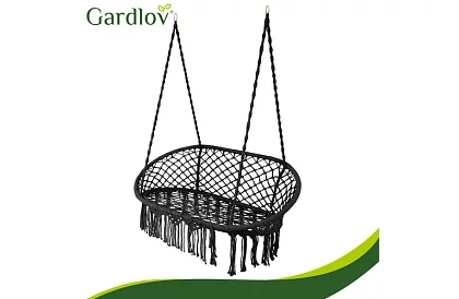 Zewnętrzna dwuosobowa czarna huśtawka Stork's Nest + poduszki