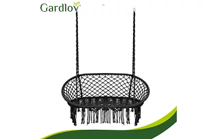 Zewnętrzna dwuosobowa czarna huśtawka Stork's Nest + poduszki