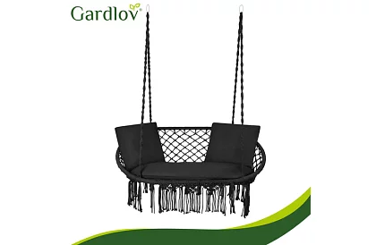 Zewnętrzna dwuosobowa czarna huśtawka Stork's Nest + poduszki