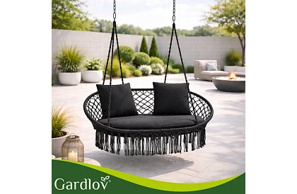 Zewnętrzna dwuosobowa czarna huśtawka Stork's Nest + poduszki