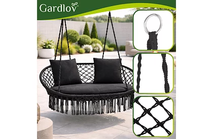 Zewnętrzna dwuosobowa czarna huśtawka Stork's Nest + poduszki