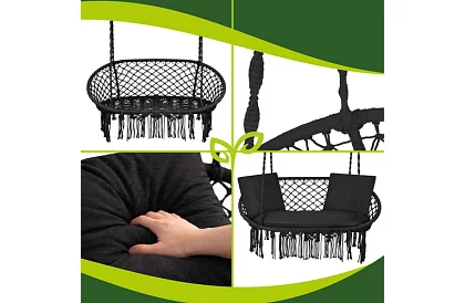 Zewnętrzna dwuosobowa czarna huśtawka Stork's Nest + poduszki