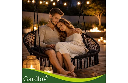 Zewnętrzna dwuosobowa czarna huśtawka Stork's Nest + poduszki