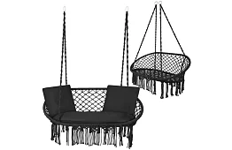 Zewnętrzna dwuosobowa czarna huśtawka Stork's Nest + poduszki