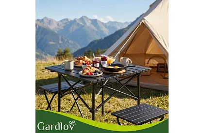 Składany czarny stół ogrodowy – stół na balkon, taras