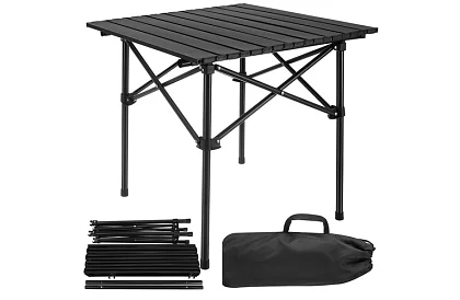 Składany czarny stół ogrodowy – stół na balkon, taras