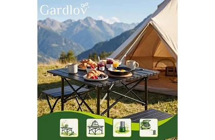 Składany czarny stół ogrodowy – stół na balkon, taras