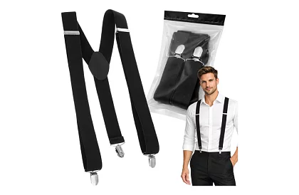 Męskie elastyczne szelki – czarne szelki o szerokości 3,5 cm