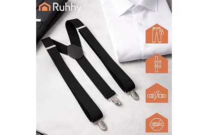 Męskie elastyczne szelki – czarne szelki o szerokości 3,5 cm