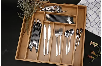 Organizer bambusowy do szuflad – regulowany sztućce